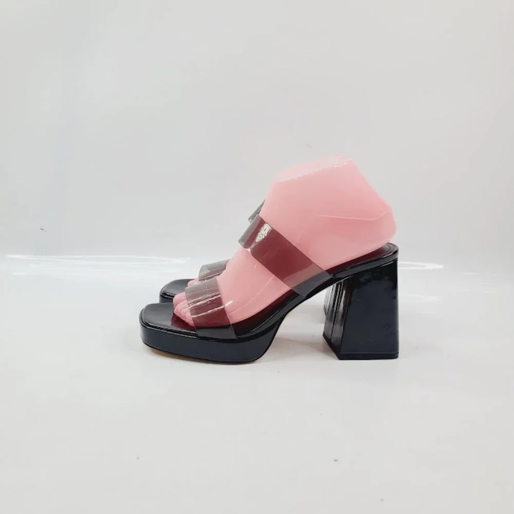 Nine West‎ Women's Black Clear Sheer Block Heel Platform Sandal Size 7.5M